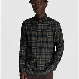 rag & bone FlannelFit  3 plaid black green  button down shirt L